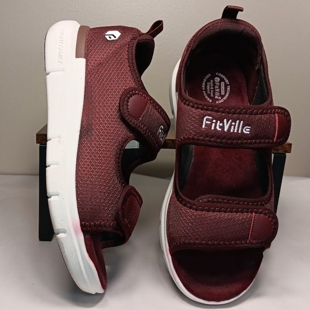FitVille Recovery Sandals Womens 9W Burgundy Good Wide Width Arch Support